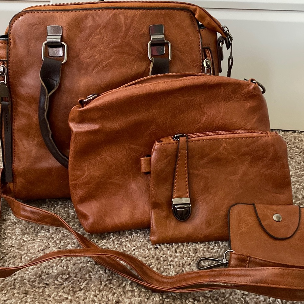 NWT Faux Leather 4 in 1 Brown Purse